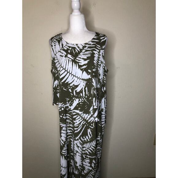 Chico’s Travelers Palm Leaf Print Maxi Dress Green & White Sleeveless Tropical - Picture 6 of 16